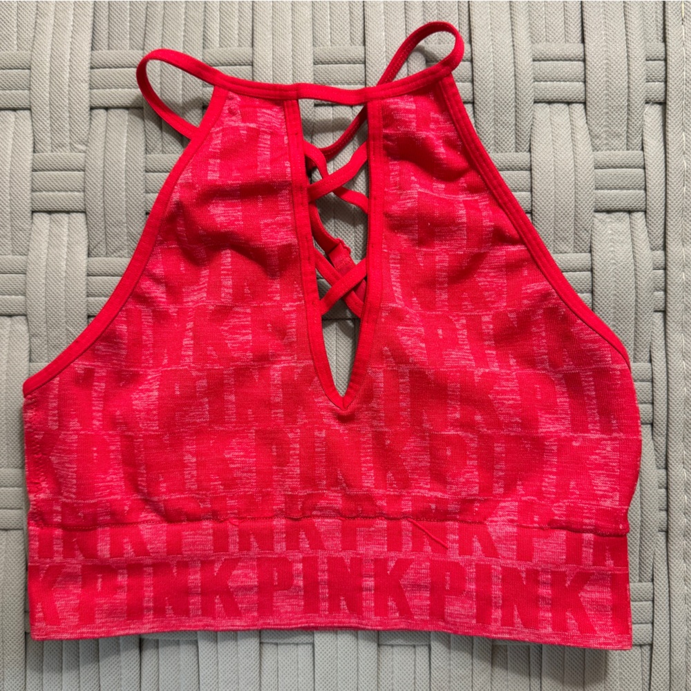 PINK Victoria's Secret Red Logo Lattice Sports Bralette